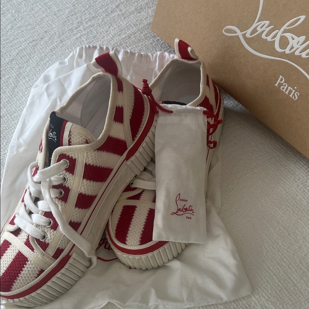 Christian Louboutin Red and White Striped Sneakers